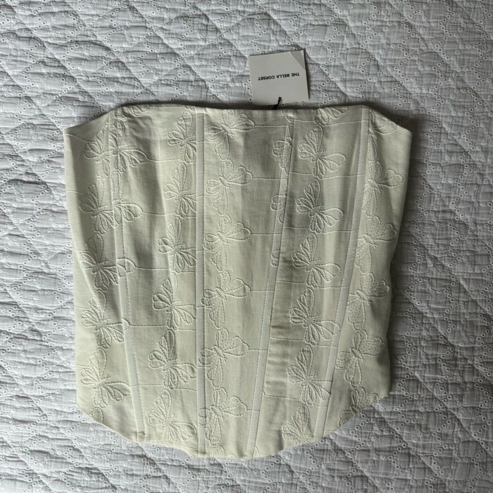 Zara Bella Corset Top in White Embroidered Butterflies